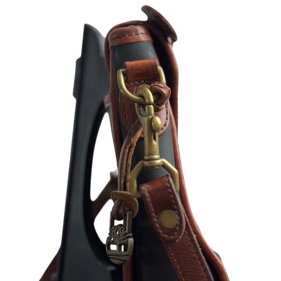 Women's Vintage Timberland Black & Brown Leather Crossbody Messenger Bag Purse - Picture 5 of 12